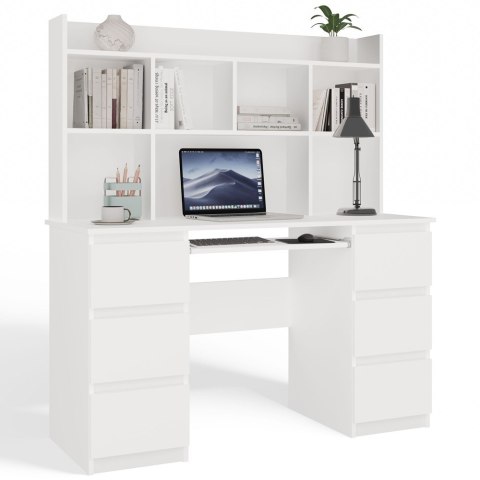Biurko KUBA Z NADSTAWKĄ BIAŁE + Fotel DRIFT CZARNY Zestaw 6 Szuflad
