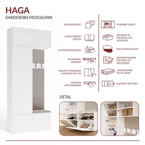 GARDEROBA HAGA II 1SZ1W BIAŁA Szafa + Wieszak + Siedzisko Przedpokój