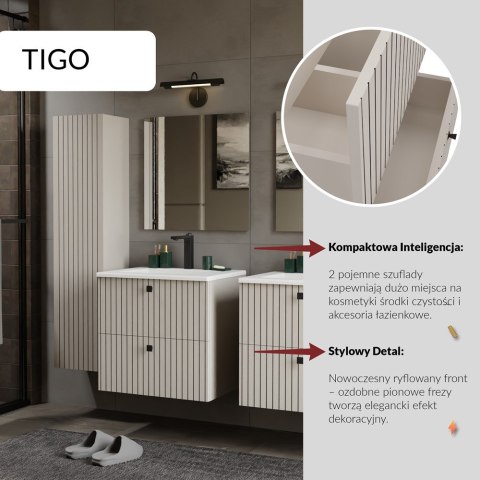SZAFKA POD UMYWALKĘ TIGO 60 2S KASZMIR 2 SZUFLADY RYFLOWANY FRONT WISZĄCA