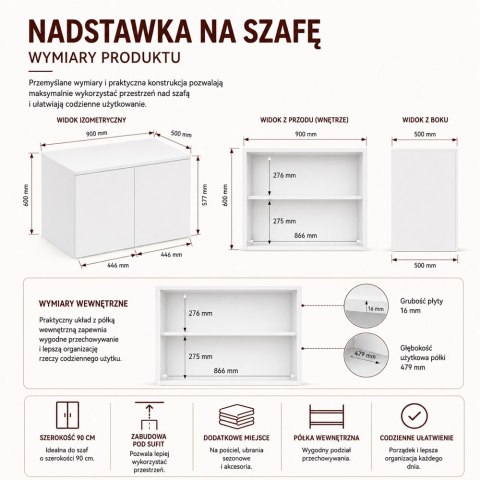 Szafa Malwa SS-90 z Nadstawką BIAŁA Do Garderoby Pokoju